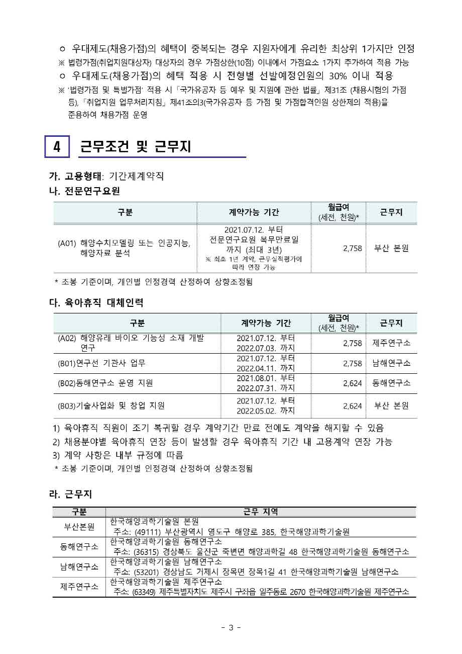 [제21-03-02호] 2021년 기간제계약직(전문연구요원, 육아휴직대체인력) 공개채용 공고 이미지로 자세한 내용은 하단을 참고해주세요